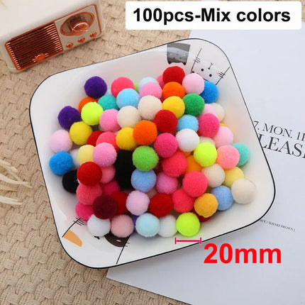 100pcs 10mm/15mm/20mm Soft Pompoms Fur Ball Arts Craft Supplies DIY Accessories for Toys Party Decoration Crafts Materials