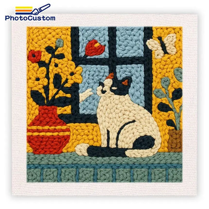 PhotoCustom Building Punch Needle Kit Painting Decor Embroidery Starter Kit Landscape Monks Cloth For Punch Needle Kits Embroide