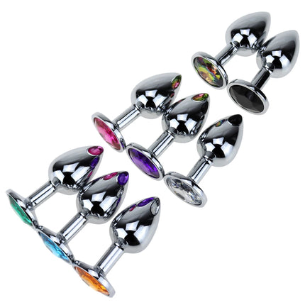 Metal anal plug sex toy round anal trainer gemstone anal massage adult products suitable for gay or male and female masturbation