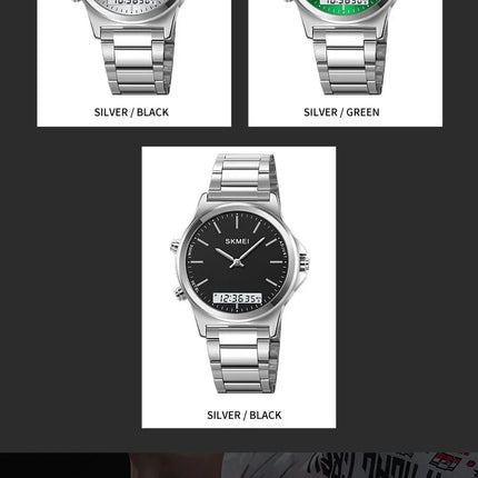 SKMEI 2120 Digital Quartz Watch for Men Waterproof Sport Dual Display Stainless Steel Mens Wristwatches Alarm Clock Reloj Hombre