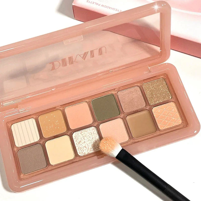 12 Colors Eye Shadow Palette Low-saturated Earth Pink Purple Eyeshadow Glitter Shimmer Matte Lying Silkworm Eye Shadow Makeup