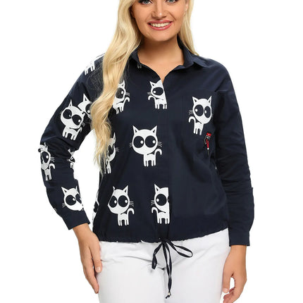 Women Plus Size Woven Long Sleeved Shirt For Spring And Autumn