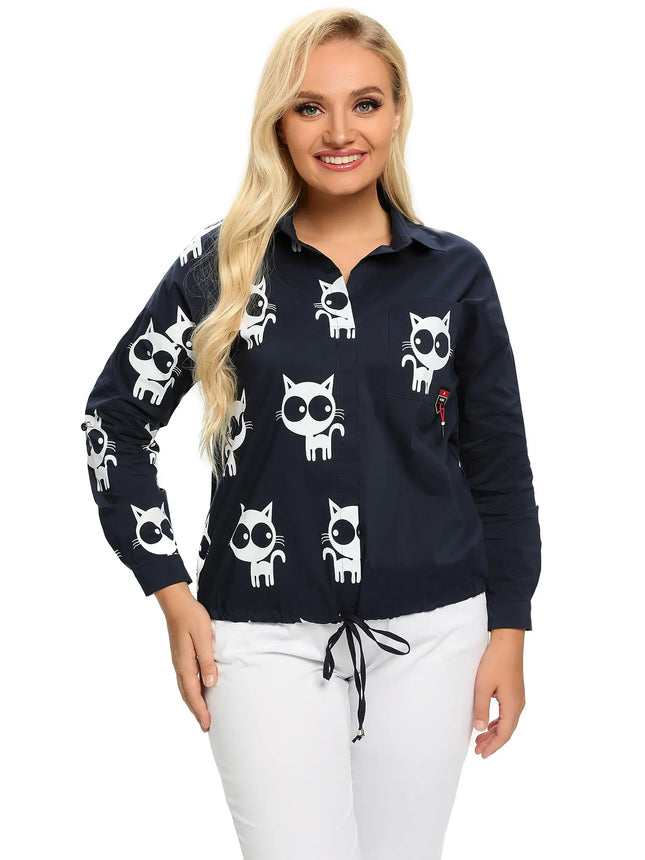 Women Plus Size Woven Long Sleeved Shirt For Spring And Autumn