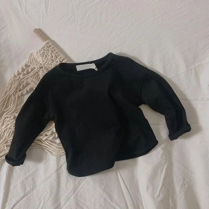 Autumn Winter Boy Girl Children's Solid Long-Sleeved Bottoming Shirt Kid Loose T-shirt Retro Baby Cotton Tops Toddler Casual Tees