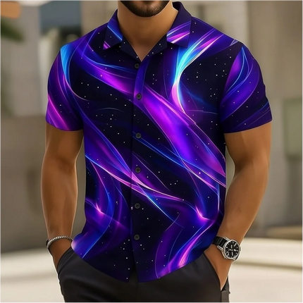 Dazzling men's short sleeved shirt, fashionable trend, loose top, street outdoor, casual and comfortable