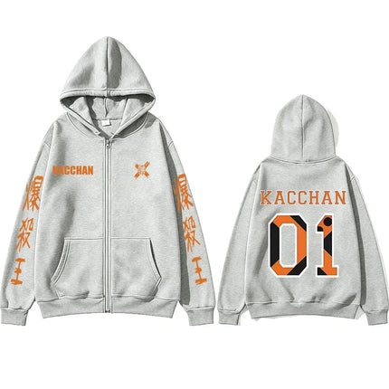 Anime My Hero Academia Bakugou Katsuki Zipper Hoodie Men Women Cartoon Cosplay Zip Up Hoodies Male Casual Retro Oversized Jacket