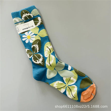 Bonne Maison French Small Batch Women's Fun Oil Painting Style Mid-Calf Cotton Dopaamine Colorful Socks Moisture Wicking Sweat