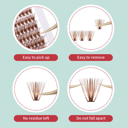 Fadvan Brown Lash Clusters DIY Eyelash Extensions 9-16mm Natural Lashes Wispy Individual Lash Extensions 280pcs C/D Curl lashes