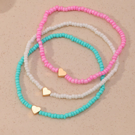 1 Set Bohemia Summer Colorful Rice Beads Heart Beads Ankle For Women Boho Ocean Barefoot Beach Leg Bracelet Anklet Set Female