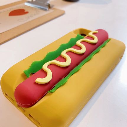 Cute 3D Hot Dog Silicone Phone Cover For iPhone Series 17 16 15 14 Soft Anti-drop Food Shape Protective Case Food Style Cover
