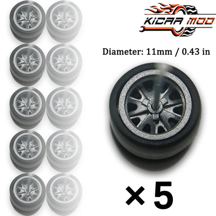 1/64 Model Wheels Rubber Slick Tires ABS Wheels for Hot Wheels  Tomica Mainline Diecast Model Car Refit Parts-Dia 11mm (5 Set)