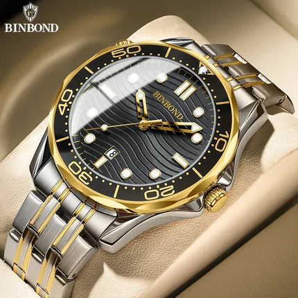 BINBOND Casual Fashion Ultra-thin Seahorse Series Quartz Men's Watch Date Waterproof Luminous Sports Business Men's Wristwatch