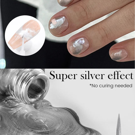 BORN PRETTY 7ml Silver Metal Effect Watercolor Nail Polish Clear Blossoming Effect Natural Air Dry Manicure Nail Art Varnish