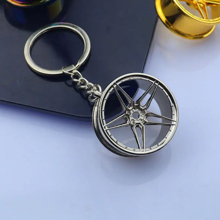 Racing Wheel Hub KeyChain Steering Wheel Head Brake Calliper Personality Modified Car Metal Key Ring Model Gifts