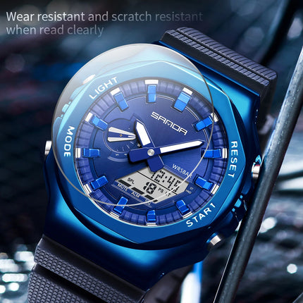 SANDA 3167 Top New Style Men's Casual Military Outdoor Sport Wrist Watch Quartz 50M Waterproof Fashion Dual Display Men's Watch