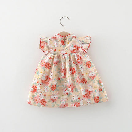 Baby Girl Dress Summer New Baby Clothes Lovely Rabbit Printed Cheongsam for Baby Girl Kids Clothes