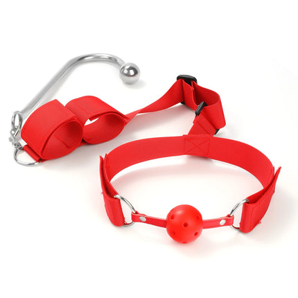 Behind The Back Handcuff Mouth Gag Harness Restraints With Metal Anal Hook Kinky BDSM Bondage Erotic Products For Adult Games