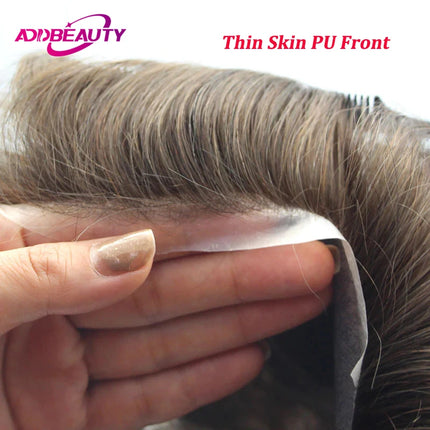 HD Lace PU Men Toupee Swiss Lace Indian Human Hair Wigs for Man 0.08-0.1cm PU Thin Skin Real Human Hairpiece Natural Hair Sytsem