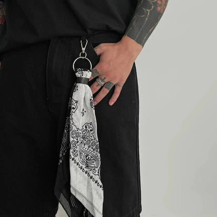 Salircon 2Styles New HipHop Ribbon Waist Pants Chain Trousers KeyChain Men Trend Handkerchief Charm Bag Pendant Keyring Jewelry