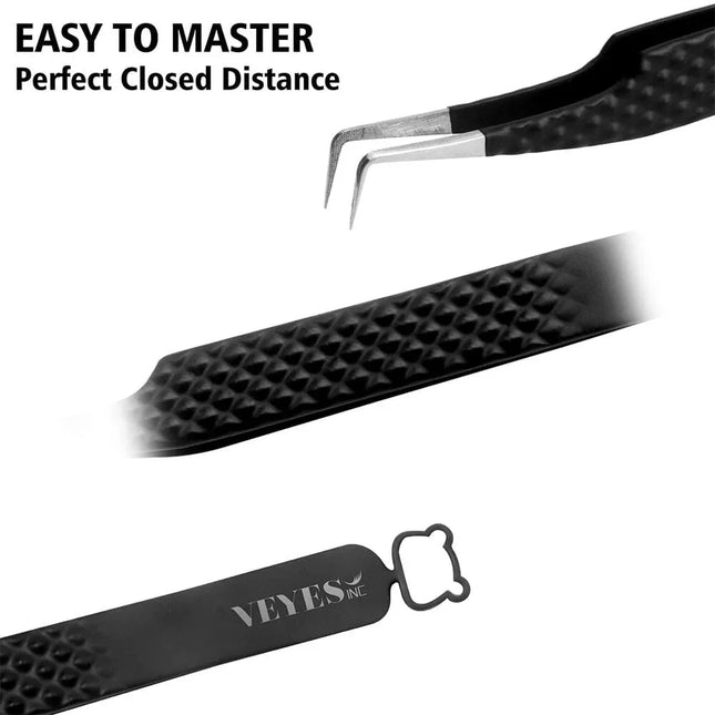 Eyelash Extensions Tweezers Black No. 1 - Fiber Lash Tweezer Veyelash Professional 90 Degree Tweezers for Volume Stainless steel