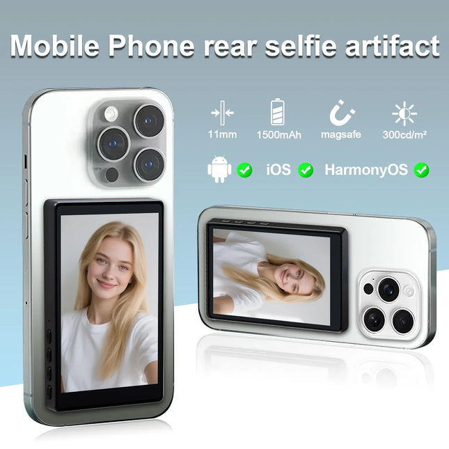 Wireless Monitor Rear Camera Screen Smartphone Selfie Magnetic Screen For Vlog Live Stream Video Recording Outdoor Selfie Tool