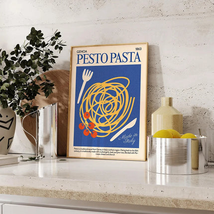 La Dolce Vita Kitchen Prints Retro Italian Foodie Art Poster Coastal Decor Blue & Yellow Gallery Wall Canvas Painting