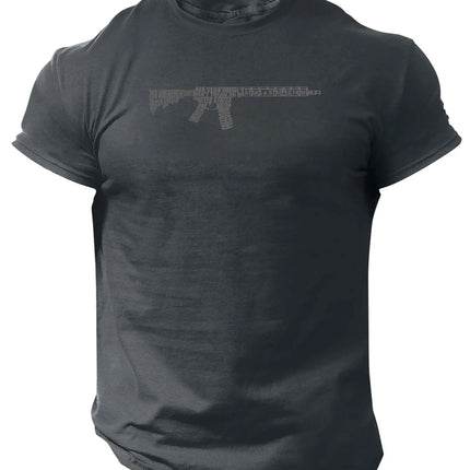 Men's Tactical Gun Print Short-Sleeve T-shirt - Casual Polyester Round Neck Machine Washable for Summer Outing Men's Clothing