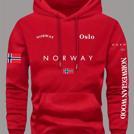 Norwegian Flag Print Trend Men Women Hooded Sweatshirt Autumn Winter Daily Outdoor Vacation Fitness Casual Loose Warm Sportswear