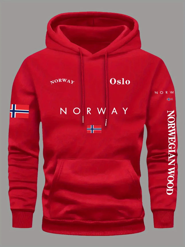 Norwegian Flag Print Trend Men Women Hooded Sweatshirt Autumn Winter Daily Outdoor Vacation Fitness Casual Loose Warm Sportswear