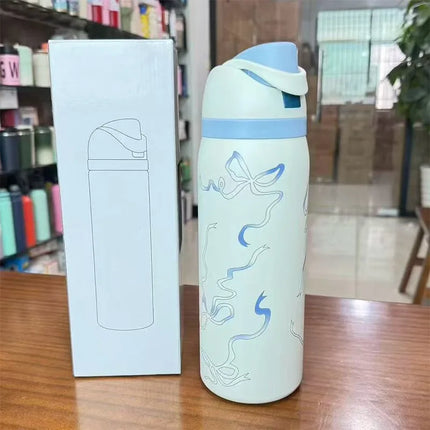 1pcs double drink thermos cup owala sports water bottle 960ml, Large Capacity Sports Water Bottle with Handle, Travel Tumbler