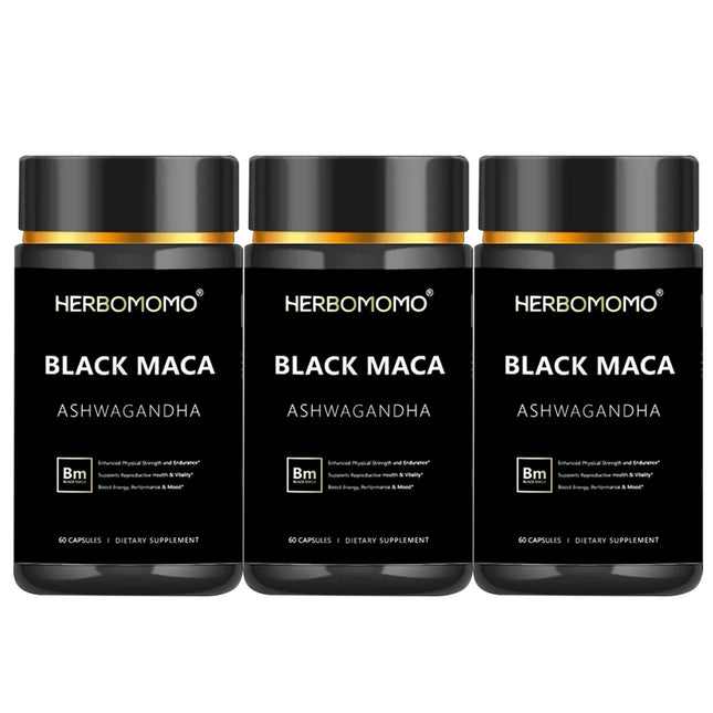 Natural Black Maca Booster for Men, Maca Root Capsules, Ginseng Increases Endurance, Boosts Energy & Strength
