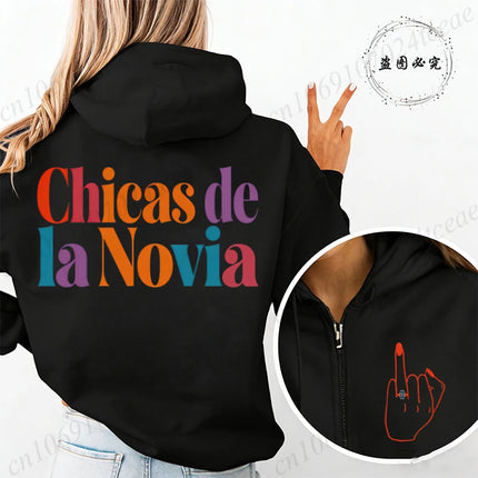 New Fashion Zipper Hoodies Women Future Bride & Tribu De La Novia Fashion Sweatshirt Spanish Girl Bachelorette Party Sportwear
