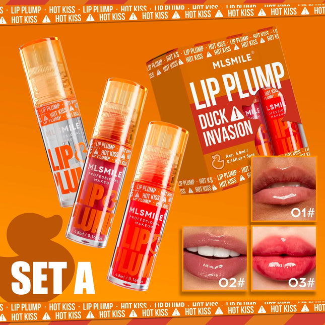 Autumn Winter Essential 3-Pcs Lip Oil Autumn Winter Lip Care 3Pcs HPlump Set Pink Hydrating Long-Lasting Moisturizing Gloss Balm