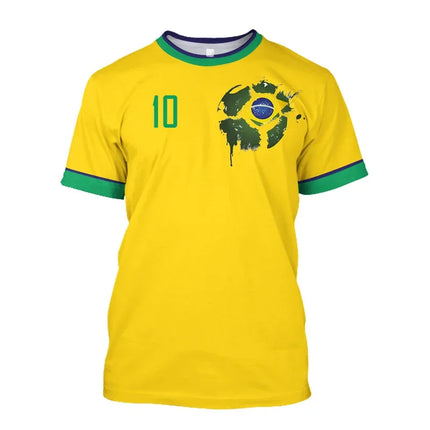 Simple Brazil Football T-shirts Summer Fashion Short Sleeve 3D Brazilian Flag Printed T Shirts Casual Sports Tops Men's Clothes