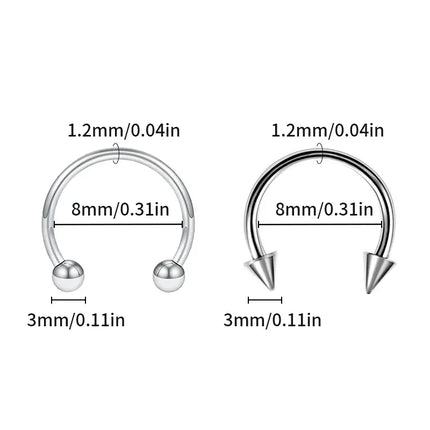 5pc Surgical Steel Body Piercing Jewelry Lot Bulk Nose Ring Tongue Bar Lot Eyebrow Labret Piercing Set Horseshoe Ring Lot Pack
