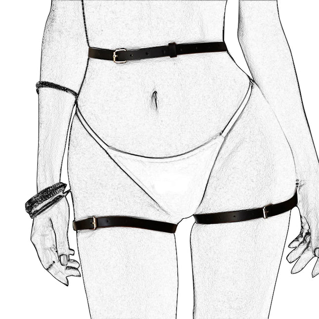 Women Sexy Garter Belt PU Leather Harness Lingerie Bdsm Bodystockings Garter Belt Fetish Erotic Rave Sword Belts Gothic Bodysuit
