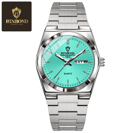 BINBOND 102 Couple Quartz Watch Men's Original Watch Waterproof Night Light Date Week Stainless Steel Men's and Women's Watch