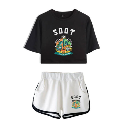 Youthful Internet Celebrity Wilbur Soot Dew navel Sport Short Sleeve tracksuit Girls Two Pieces sets T-shirts shorts Pants