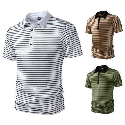 Striped Print Men's Polo Shirt: A Simple, Stylish, and Breathable Casual Top for Everyday Wear