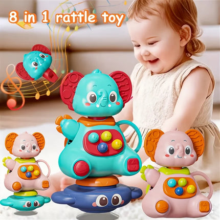 Blue elephant gyro toy with a huge suction cup that can rotate 360 degrees, promoting parent-child interaction