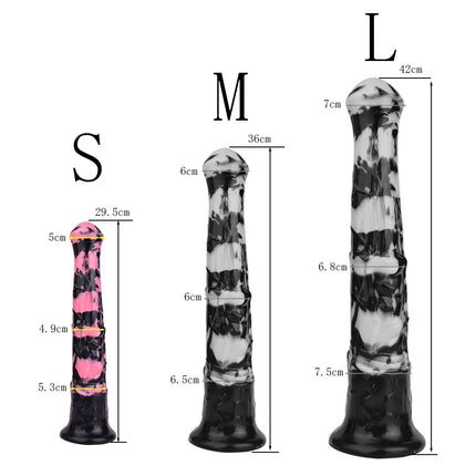 FAAK Colorful Silicone Ribbed Fantasy Horse Knot Dildo with Suction Cup Anal Sex Toys Soft Girthy Huge Fake Penis for Women