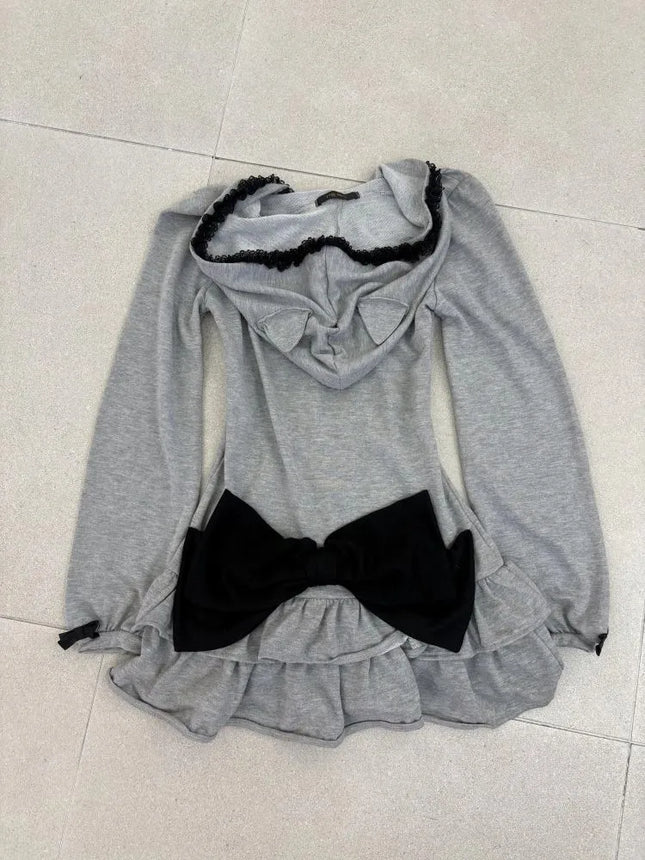 American Retro Spring And Autumn Subculture Dark Style Slim Lace Patchwork Hoodies Fashionable Versatile Classics Hooded Hoodies
