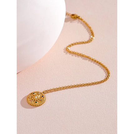 Yhpup Colorful Zircon Star Round Pendant Necklace Women 18k Gold Color Stainless Steel Fashion Trendy Daily Jewelry Wholesale