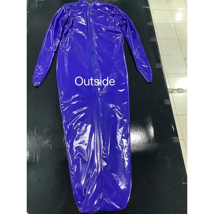 Lockable Cosplay Two Side Zip Long Sleeve Bodysuit Turtleneck Wetlook PVC Leather Bondage Bag Sleeping Body Suit Party Costume