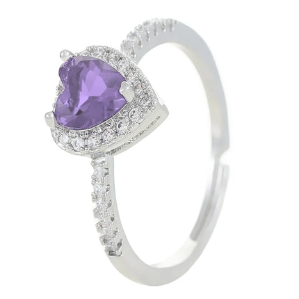 Exquisite Luxury Colorful Hearts Crystal Ring Full of Zircon Opening Adjustable Finger Ring for Women Jewellery Accessories Gift