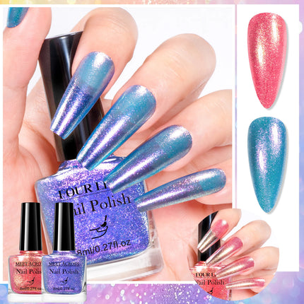 2pcs 8ml Chameleon Nail Polish Set Gorgeous Glitter Galaxy Chrome Holographic Nail Polish No-Bake Quick Dry Long-Lasting Nails