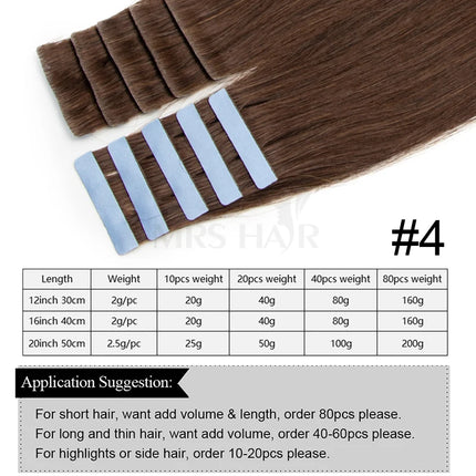 MRS HAIR Invisible Tape Hair Extensions Hand Tied Tape in Hair Extensions Human Hair Natural Adhesive Tape Extension 10pcs/pack