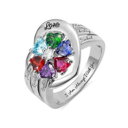 Personalized 1-8 Birthstone Rings Family Mothers Cubic Zirconia Ring Custom Engraved Name Rings Jewelry for Women Grandma Couple