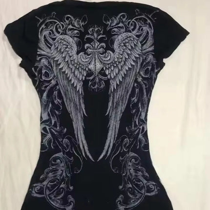 2026 European and American Style Y2K Slim-Fit Short-Sleeve Printed Top T-Shirt, Fashionable and Retro Women's Clothing for
