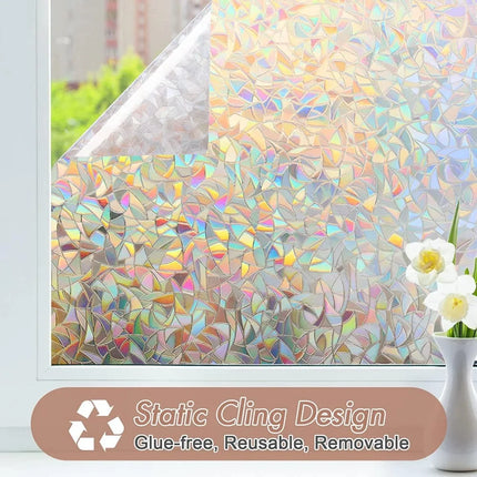 Stained Glass Window Privacy Film, Rainbow Sun Blocking Decals, Static Cling Non-Adhesive 17.5"x78.7"